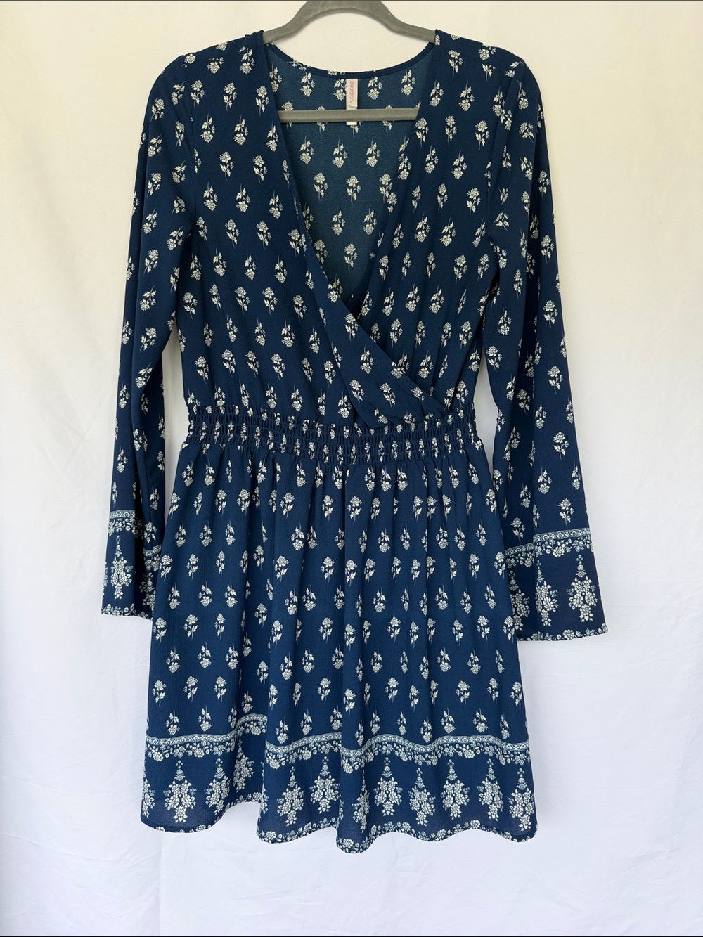 Xhilaration Deep Blue Floral Print Long Sleeve Dress